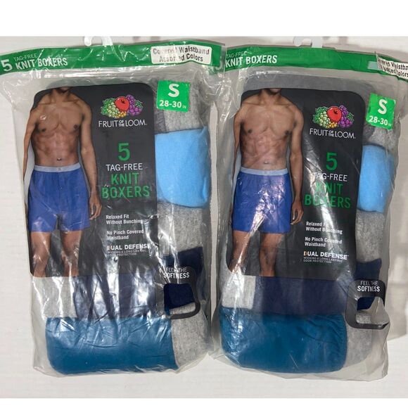 2 Fruit of the Loom Mens Tag-Free Knit Boxers, 5 Pack, Size S 10 Pairs TOTAL! - Picture 1 of 5